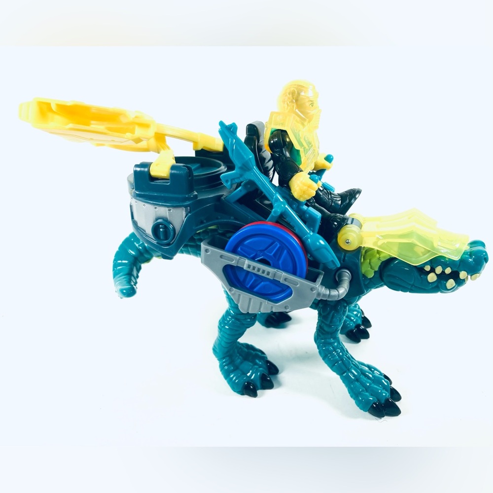 Fisher Price Imaginext Dino Rider Saharicus Tech Dinosaur w/ Weapons Figure EUC
